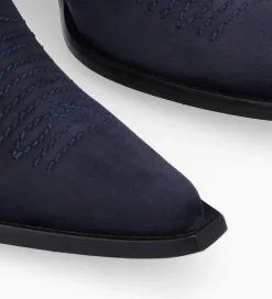 FREE LANCE Paris Bottine western chelsea brodée à talon - Simone 50 - Cuir velours - Marine Online