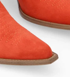 FREE LANCE Paris Bottine western chelsea brodée à talon - Simone 50 - Cuir velours - Coquelicot Flash Sale