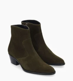 FREE LANCE Paris Bottine western zippée à talon - Jane 5 - Cuir velours - Kaki Discount