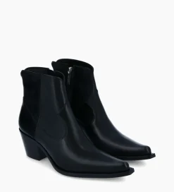 FREE LANCE Paris Bottine western zippée à talon - Sadie 50 - Cuir de veau lisse brillant - Noir Best