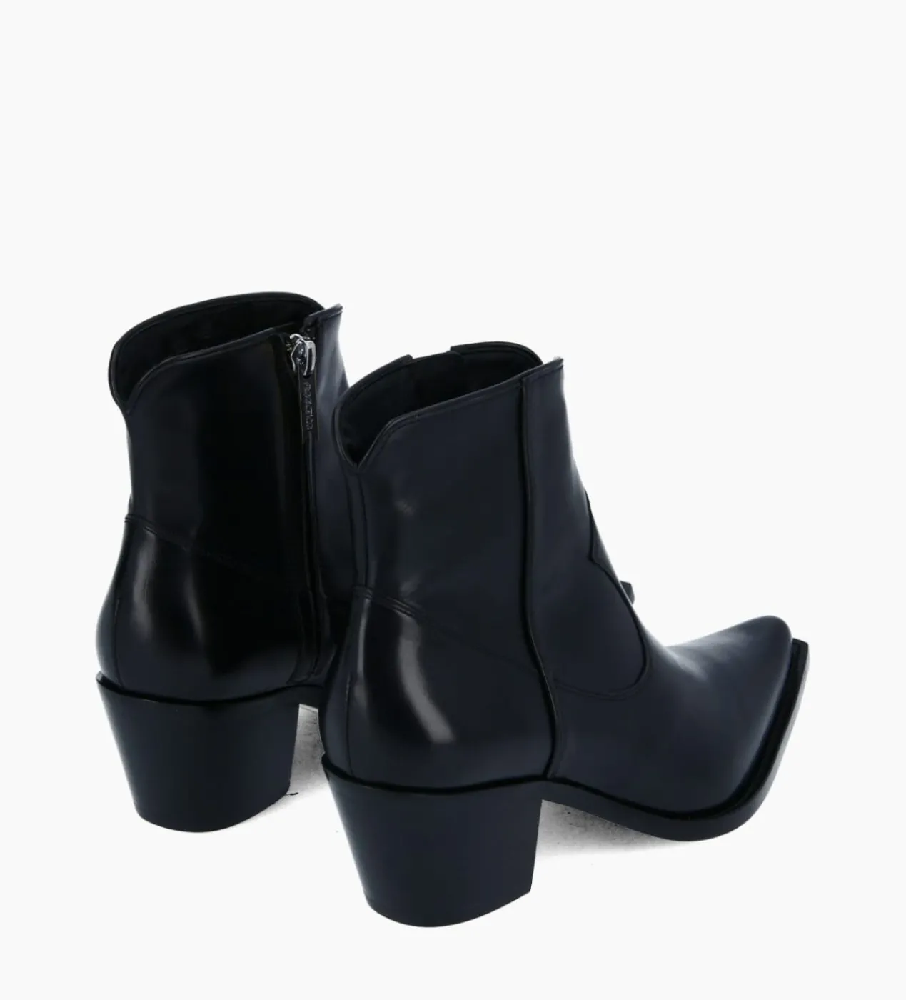 FREE LANCE Paris Bottine western zippée à talon - Sadie 50 - Cuir de veau lisse brillant - Noir Best
