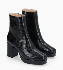 FREE LANCE Paris Bottine zippée - Carlotta - Cuir verni imprimé serpent - Noir New
