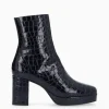 FREE LANCE Paris Bottine zippée à talon - Carlotta 70 - Cuir imprimé crocodile verni - Bleu nuit Bleunuit Online