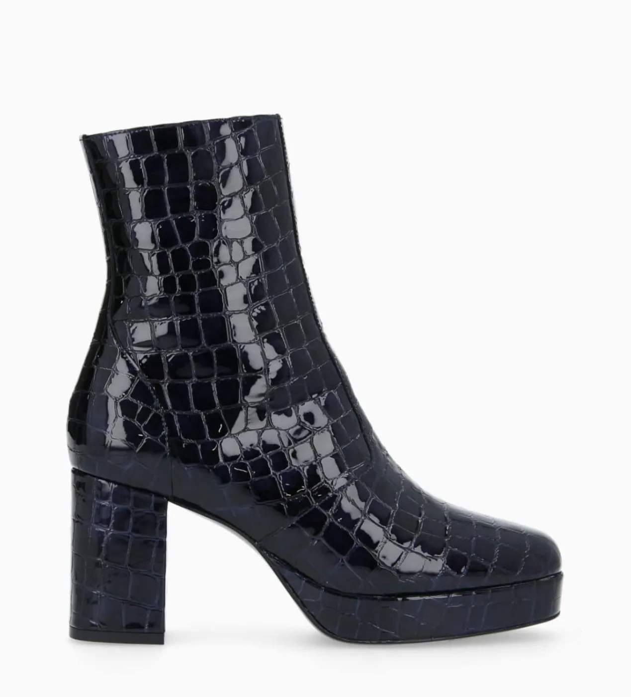 FREE LANCE Paris Bottine zippée à talon - Carlotta 70 - Cuir imprimé crocodile verni - Bleu nuit Bleunuit Online