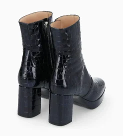 FREE LANCE Paris Bottine zippée à talon - Carlotta 70 - Cuir imprimé crocodile verni - Bleu nuit Bleunuit Online