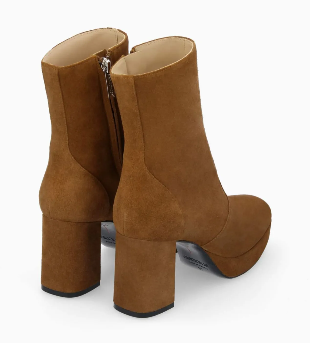 FREE LANCE Paris Bottine zippée à talon - Carlotta 70 - Cuir velours - Brun Best