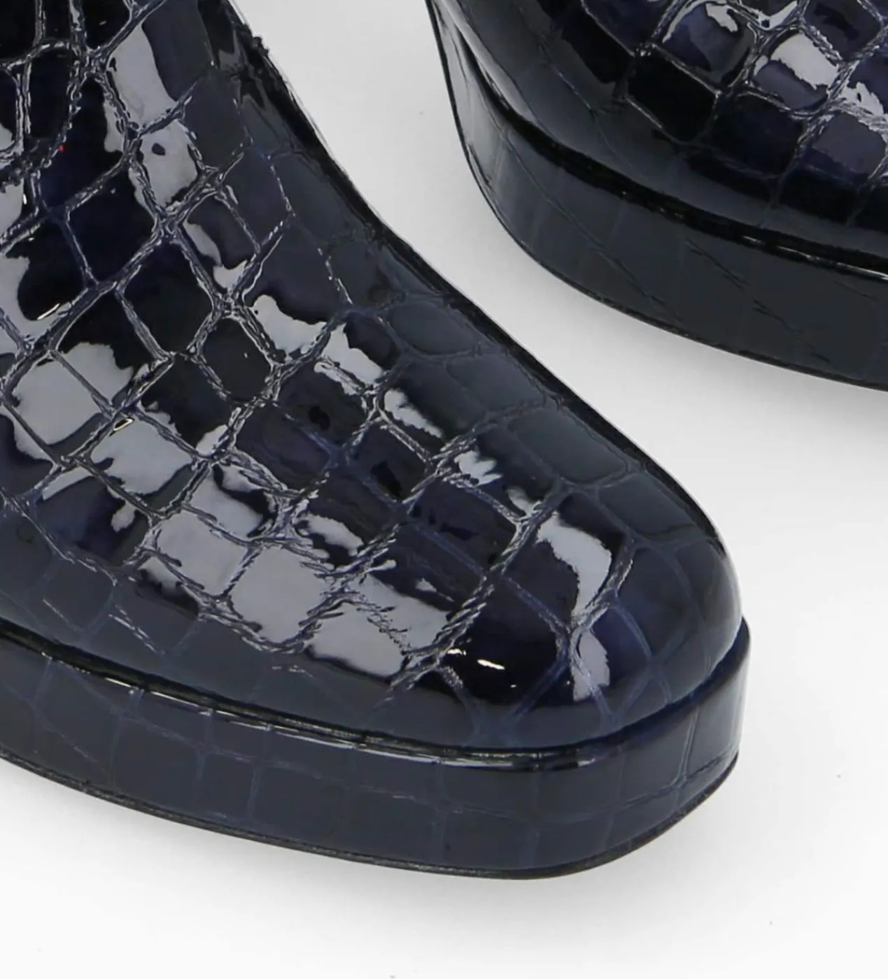 FREE LANCE Paris Bottine zippée à talon - Carlotta 70 - Cuir imprimé crocodile verni - Bleu nuit Bleunuit Online