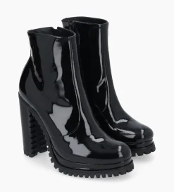 FREE LANCE Paris Bottine zippée à talon - Lery 7 - Cuir vernis - Noir Discount