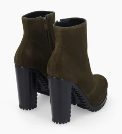 FREE LANCE Paris Bottine zippée à talon - Lery 7 - Cuir velours - Kaki Fashion