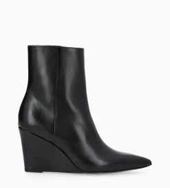 FREE LANCE Paris Bottine zippée à talon compensé - Florence 70 - Cuir de veau lisse brillant - Noir Hot