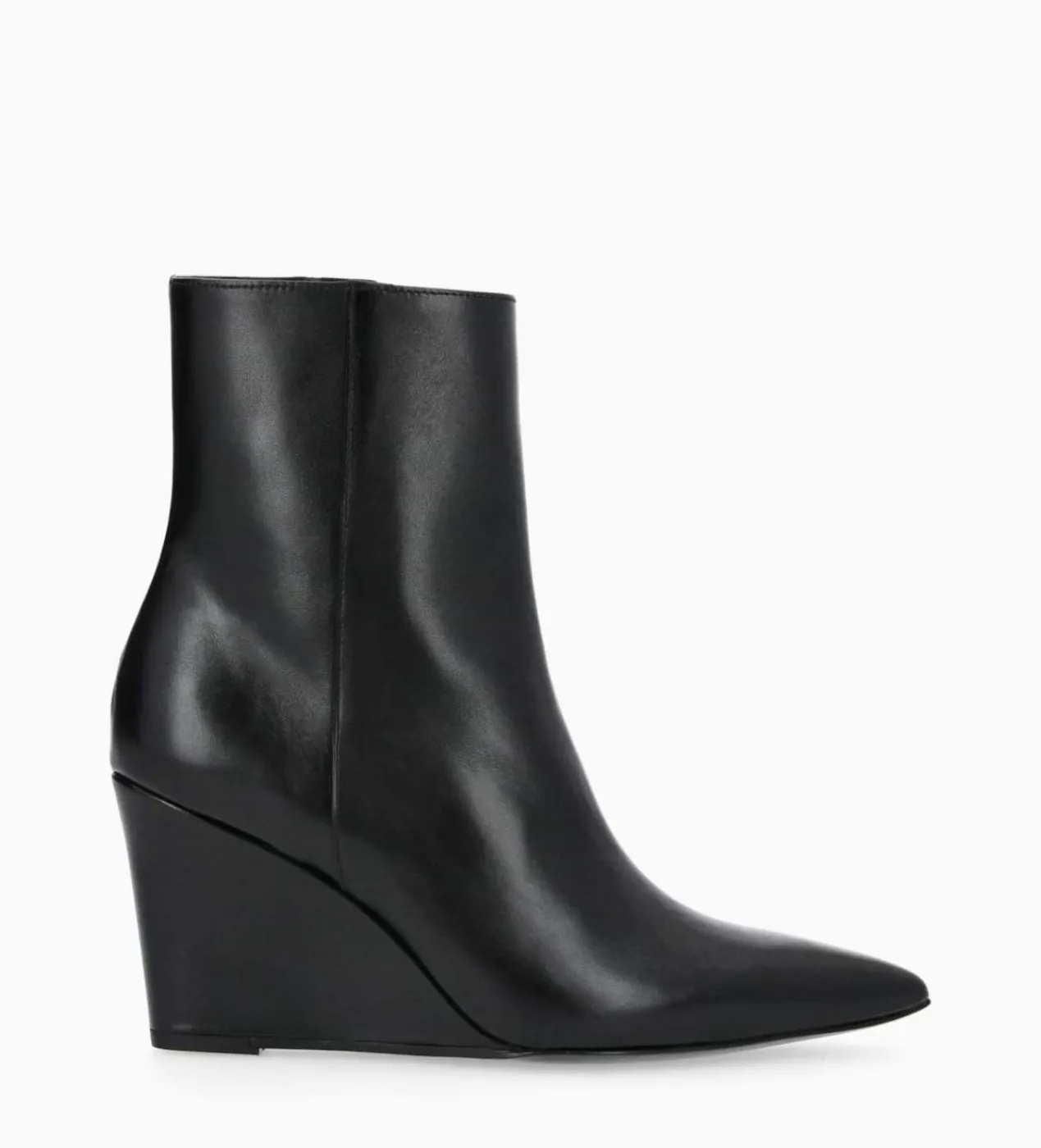 FREE LANCE Paris Bottine zippée à talon compensé - Florence 70 - Cuir de veau lisse brillant - Noir Hot