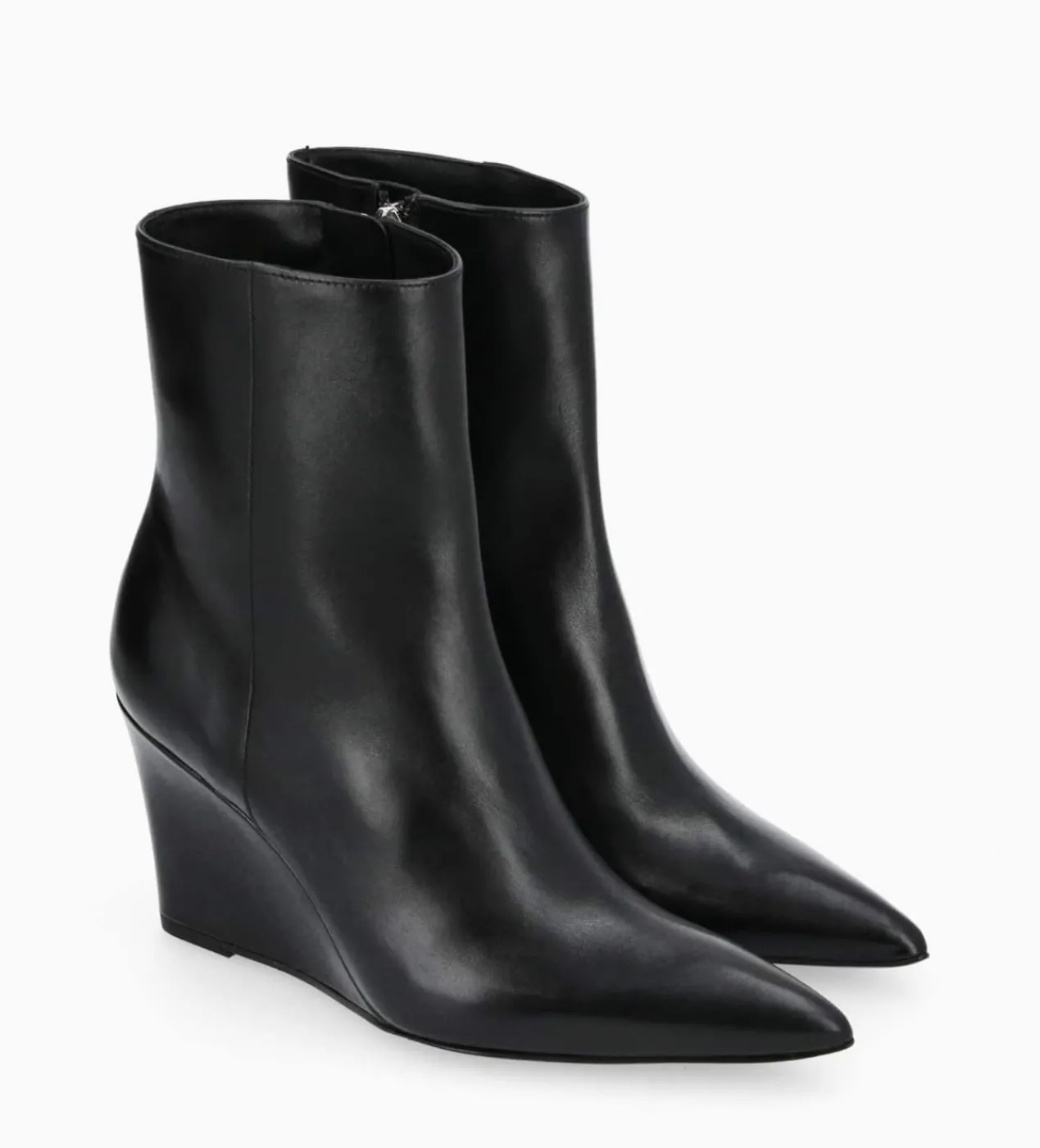 FREE LANCE Paris Bottine zippée à talon compensé - Florence 70 - Cuir de veau lisse brillant - Noir Hot
