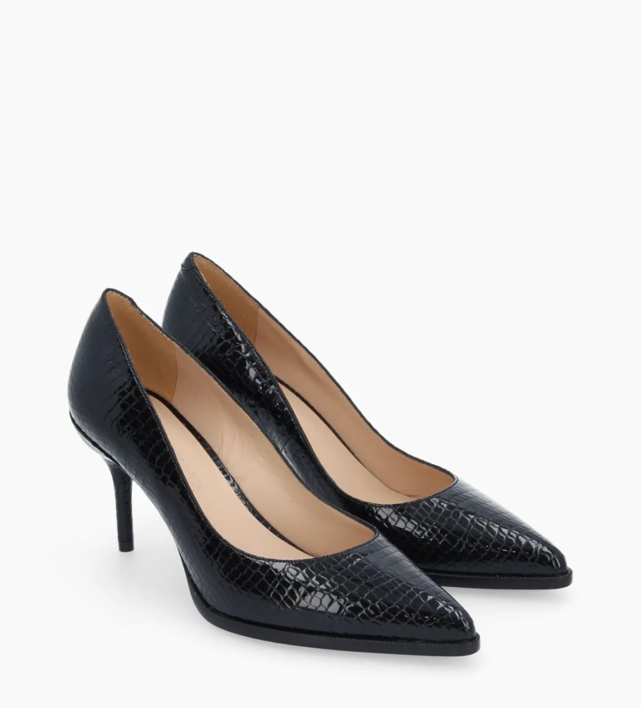 FREE LANCE Paris Escarpin à bout pointu - Jamie 70 - Cuir verni imprimé serpent - Noir Sale