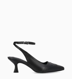 FREE LANCE Paris Escarpin à bride arrière - Suzy 60 - Cuir lisse/Cuir imprimé lézard - Noir Store
