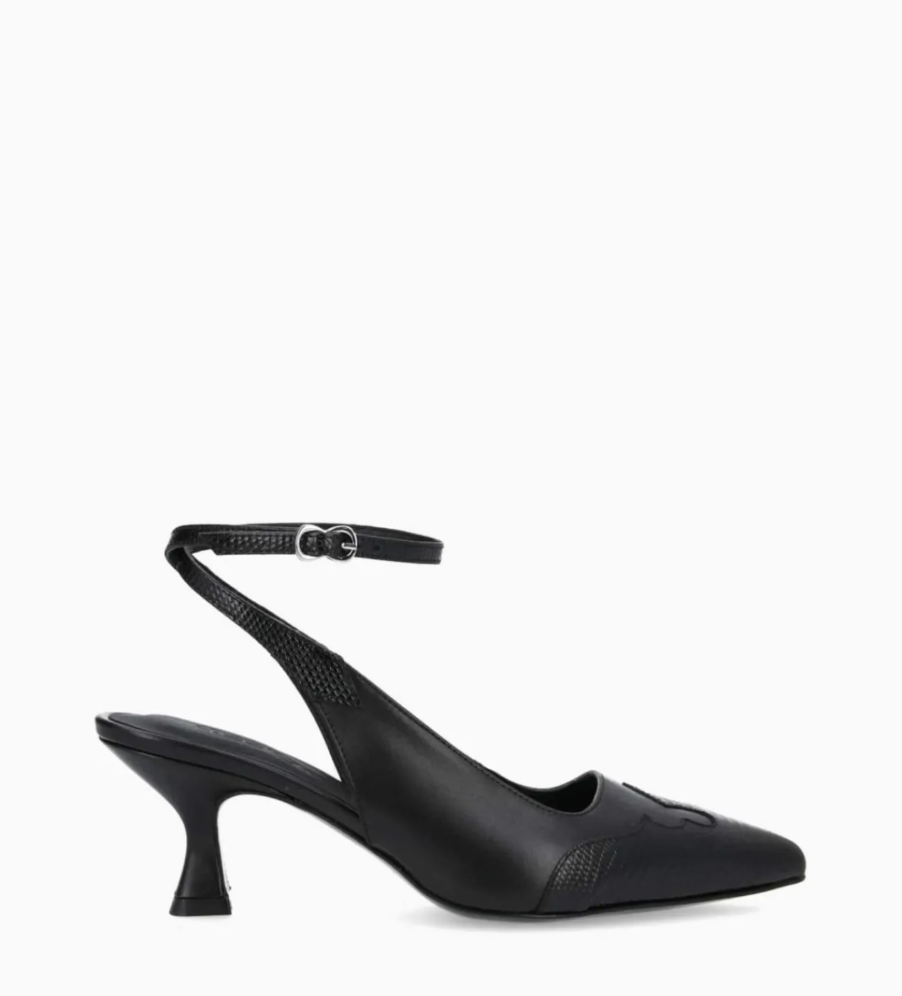 FREE LANCE Paris Escarpin à bride arrière - Suzy 60 - Cuir lisse/Cuir imprimé lézard - Noir Store