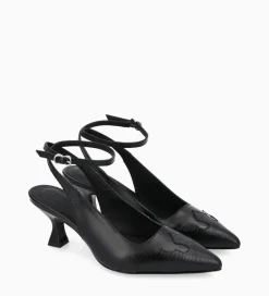 FREE LANCE Paris Escarpin à bride arrière - Suzy 60 - Cuir lisse/Cuir imprimé lézard - Noir Store