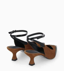 FREE LANCE Paris Escarpin à bride arrière - Suzy 60 - Cuir velours/Cuir imprimé lézard - Noir/Brun Discount