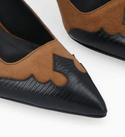FREE LANCE Paris Escarpin à bride arrière - Suzy 60 - Cuir velours/Cuir imprimé lézard - Noir/Brun Discount
