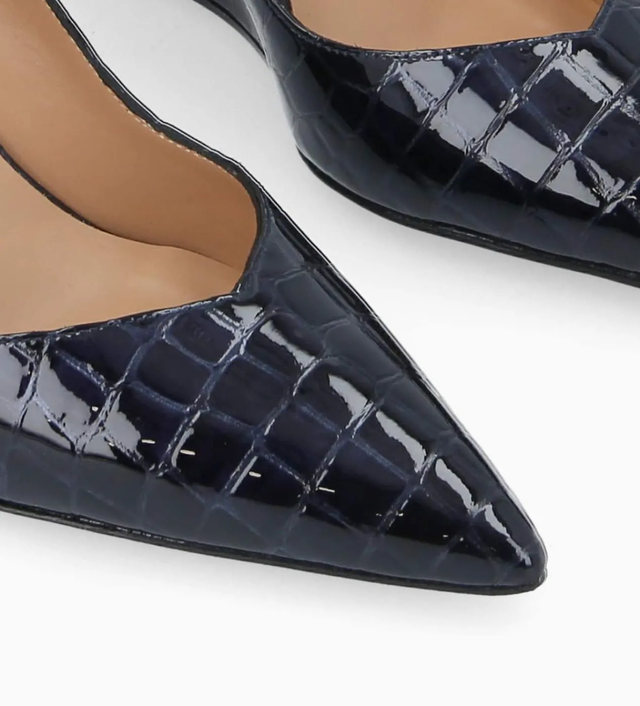 FREE LANCE Paris Escarpin à talon compensé à bout pointu - Francesca 70 - Cuir imprimé crocodile verni - Bleu nuit Bleunuit Outlet