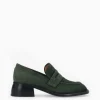 FREE LANCE Paris Mocassin à talon à bout carré - Anaïs 50 - Cuir velours - Militaire Store