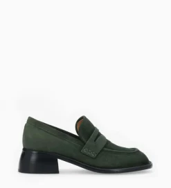 FREE LANCE Paris Mocassin à talon à bout carré - Anaïs 50 - Cuir velours - Militaire Store