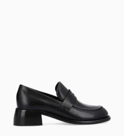 FREE LANCE Paris Mocassin à talon à bout carré - Anaïs 50 - Cuir de veau lisse brillant- Noir Cheap
