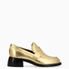 FREE LANCE Paris Mocassin à talon à bout carré - Anaïs 50 - Cuir métallisé - Or Flash Sale