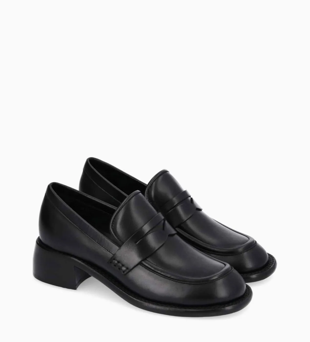 FREE LANCE Paris Mocassin à talon à bout carré - Anaïs 50 - Cuir de veau lisse brillant- Noir Cheap
