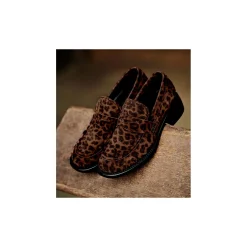 FREE LANCE Paris Mocassin à talon à bout carré - Anaïs 50 - Cuir velours - Léopard Fashion