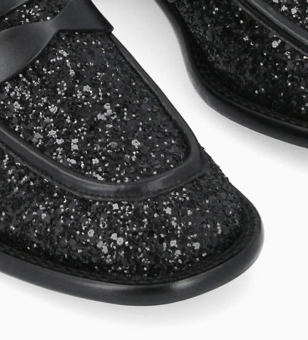 FREE LANCE Paris Mocassin à talon à bout carré - Anaïs 50 - Toile pailletée/Cuir de veau - Onyx/Noir Clearance